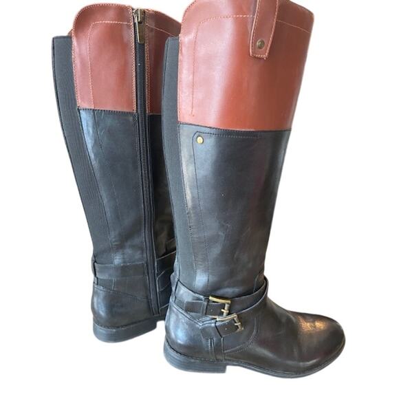 Marc Fisher Leather Riding Boots Women’s Size 7 M Two Toned Brown Black - Picture 3 of 6